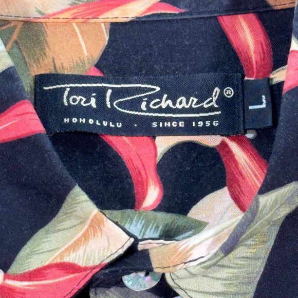 Vintage Tori Richard Shirt Mens Large Black Abstract Hawaiian Floral Surf Beach‎ - Picture 4 of 10